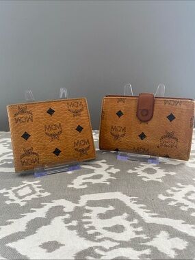 MCM Cognac Visetos Kisslock Bifold Wallet and MCM Visetos Bifold Wallet Set